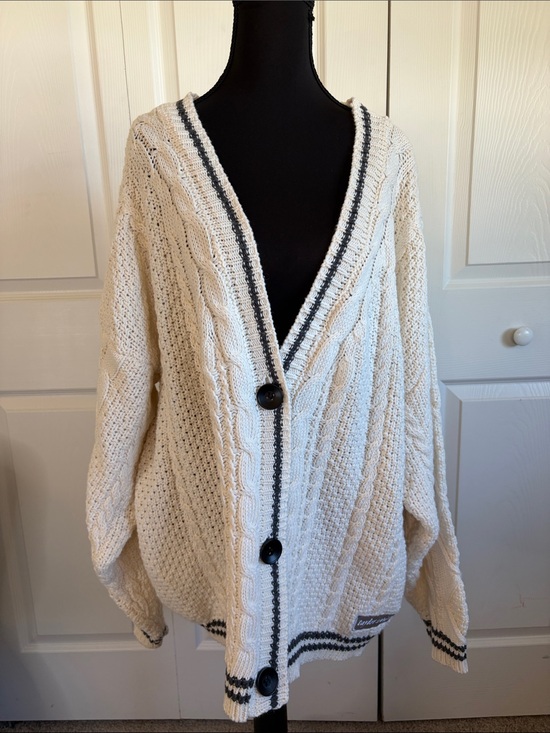 Taylor Swift Sweaters - Taylor Swift Folklore Cardigan Sweater Cableknit Cream Gray Silver Stars XL/2XL
